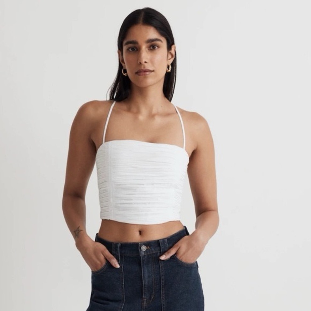 Madewell White Textured Crop Top